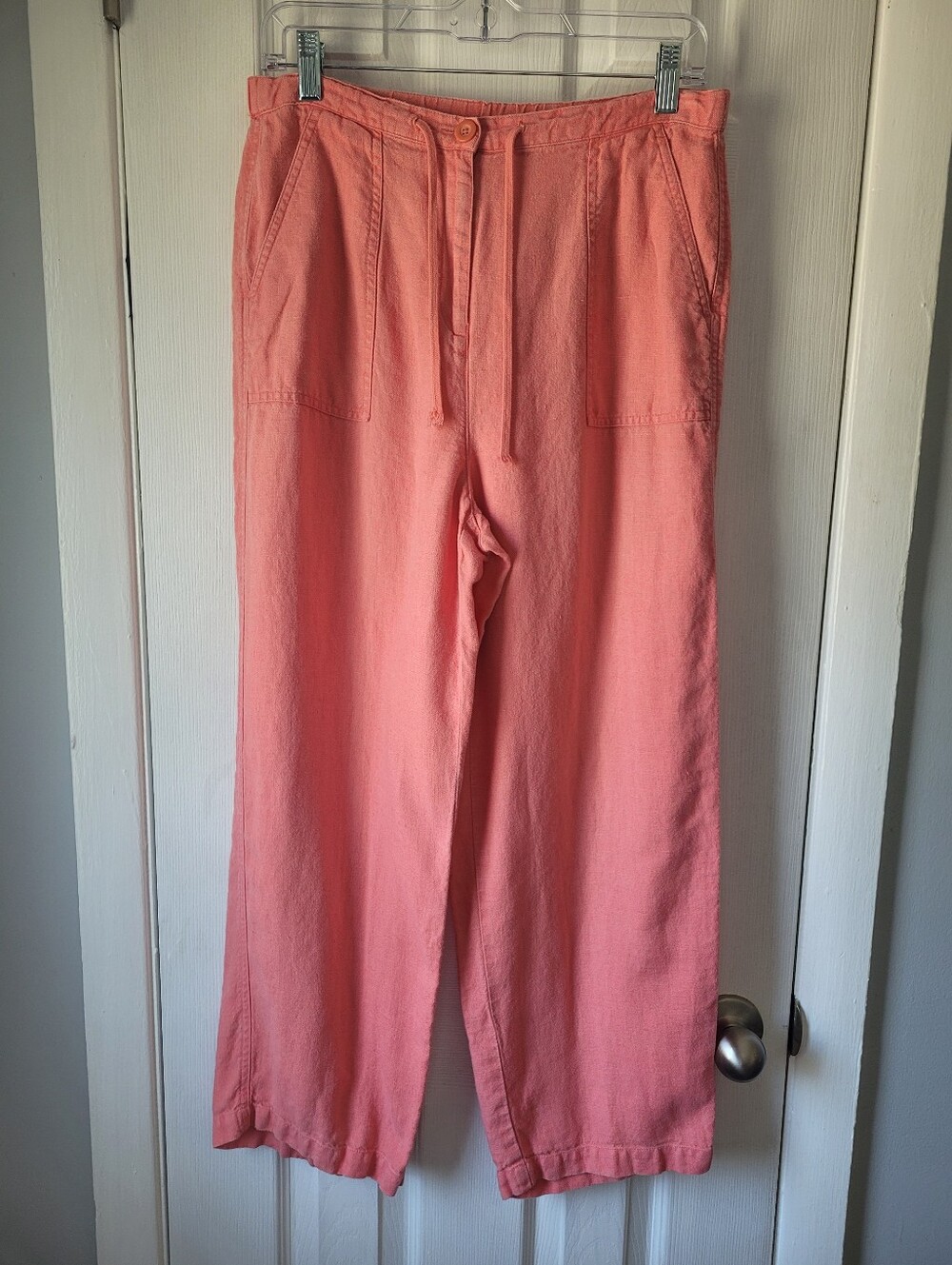Vintage Talbots Irish Linen Pants Women's 8 Coral Pink Wide Leg Drawstring